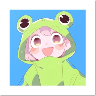 Anime Frog Raincoat Girl Posters and Art